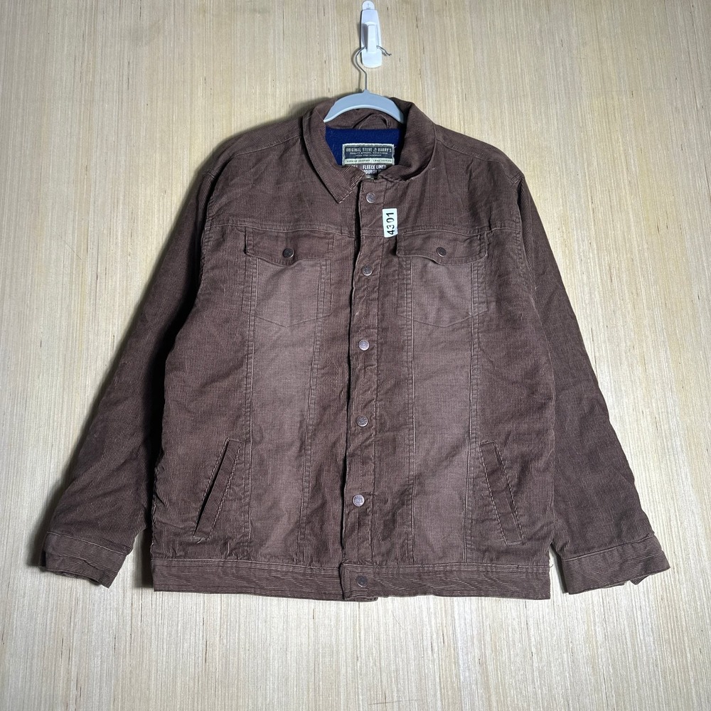 Steve & Barry's Fleece Corduroy Button Jacket Boys XL Brown Lined Collared Up